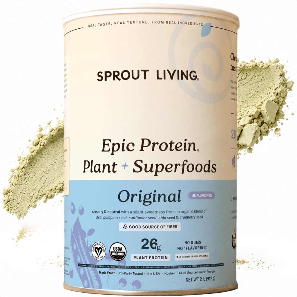 Sprout Living Plant Based Protein & Superfoods Powder, Original, Unflavored | Organisk proteinpulver, Vegan, Non Dairy, Non-GMO, Gluten Free, Sugar Free, Perfect Keto Drink Mix (2 lb)