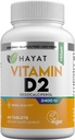 HAYAT Vitamins Vegan Vitamin D2 2400 IE (60 MCG), Kosttillskott för ben, tänder, muskel och immunhälsa, 2 månaders leverans, all naturlig, certifierad Halal, 60 tabletter, tillverkad i USA