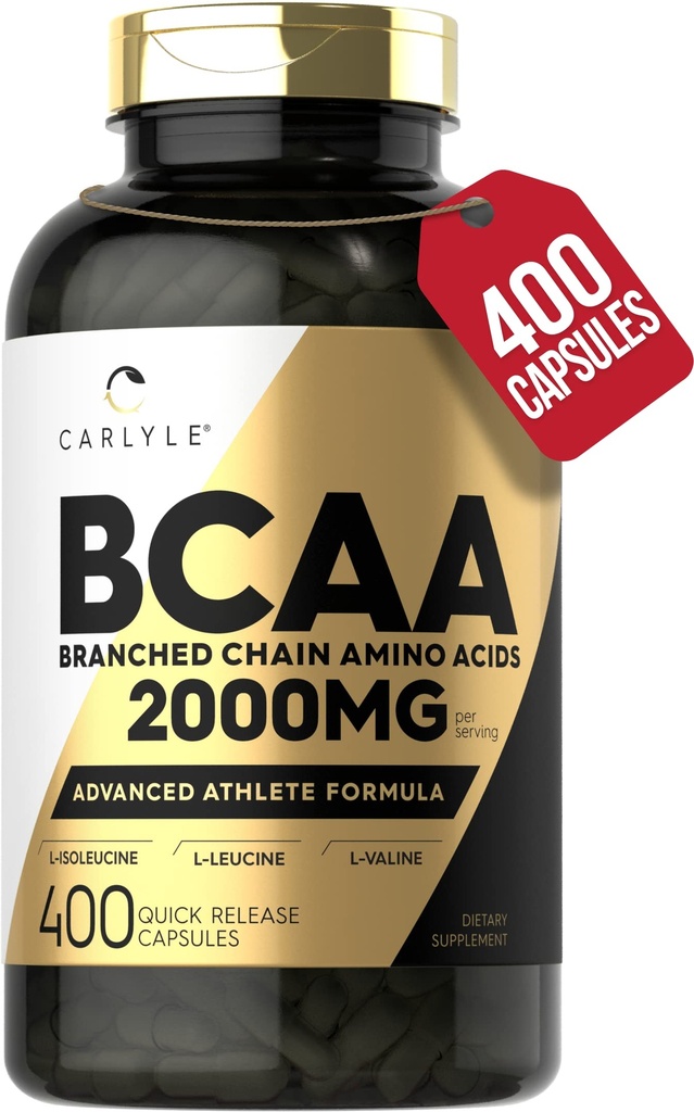 Carlyle BCAA Capsules | 2000mg | 400 Powder Pills | Amino Acids Supplement Blend | för kvinnor och män | med L-Isoleucine, L-Leucine, L-Valine | Non-GMO och Gluten Free