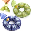 Round Weekly Pill Organizer, TPU Rubberized, Travel Pill Container 7 Day, med 7 stora kompartement, Great for Daily Vitamins & Supplements, Cute Pill Case med stora brev och Braille (2 st)