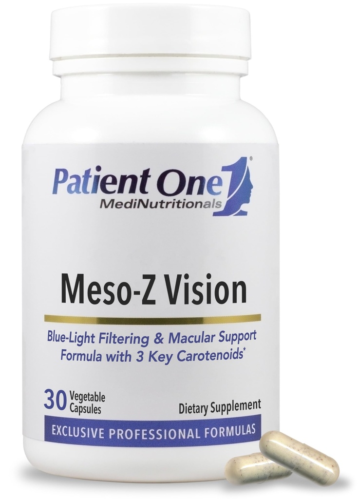 Patient One Meso-Z Vision | Tillägg för att stödja ögonhälsa och blå ljusfiltrering * | med Lutein, Zeaxanthin och Meso-Zeaxanthin | 30 kapslar