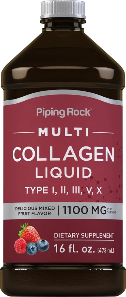 Piping Rock Liquid Collagen 16 fl oz | 1100mg | Frukt smak | Multi Collagen Peptides | med vitamin C | Non-GMO, Gluten Free Supplement