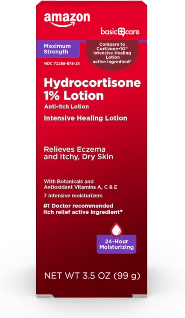 Grundläggande vård Maximal Styrka 1% Hydrokortison Anti-Itch Lotion för Eczema, 3,5 ounce (Pack av 1)