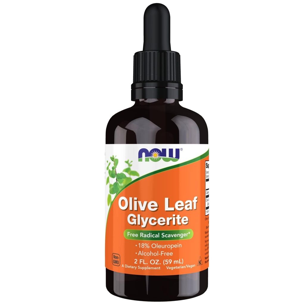NOW Foods Supplements, Olive Leaf Glycerite Liquid, 18% Oleuropein, Dropper Included, Free Radical Scavenger *, 2-Ounce