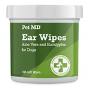 Pet MD Dog Ear Cleaning Wipes - Otic Cleanser för hundar, lugnande öronvård med Aloe Vera & Eucalyptus, reguljära torkar, 100 greve