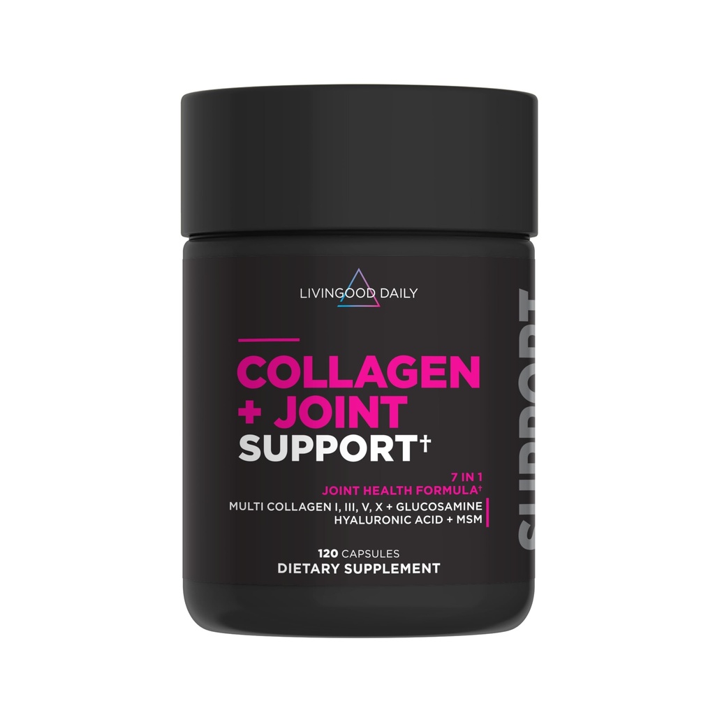 Livingood Daily Collagen + Joint Support, Grass Fed Multi Collagen Peptides I III V X med Hyaluronic Acid, Joint Support Supplement för kvinnor och män, Hair Skin Nails, Keto & Gluten Free, 120 kapslar