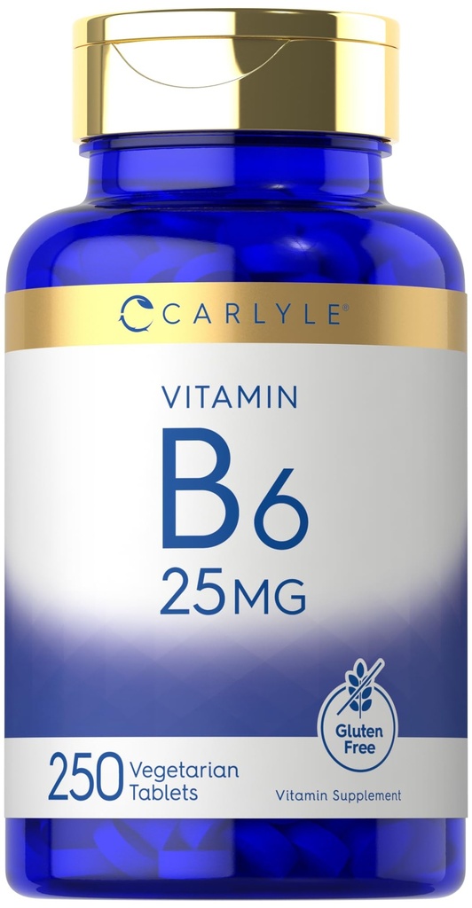 Carlyle Vitamin B6 25 mg | 250 Tablets | as Pyridoxine Hydrochloride | Supplement for Women and Men | Vegetarian, Non-GMO & Gluten Free