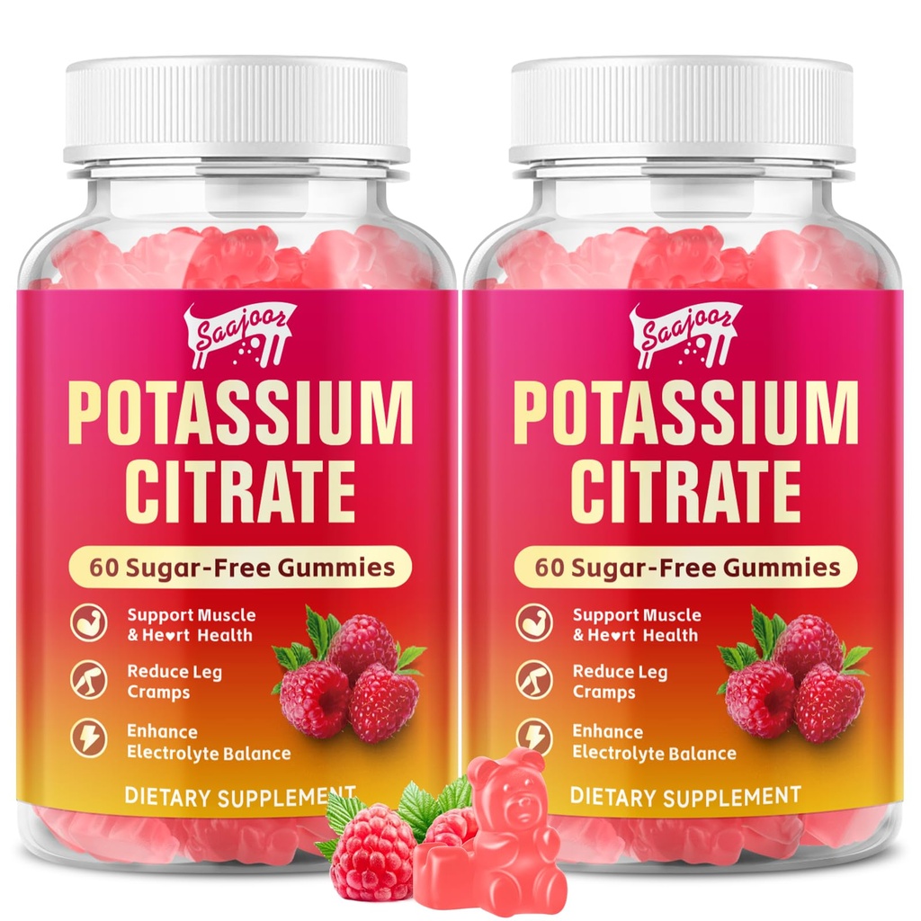 2 Pack Potassium Citrate Gummies 1000mg, Potassium Supplement for Adults Women & Men, Support Leg Cramps & Muscle Health, 120 Count