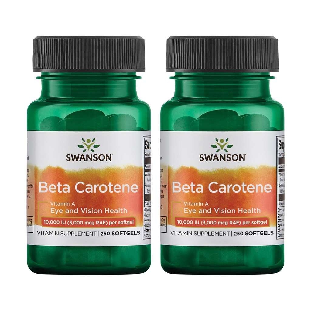 Swanson Beta-Carotene - Vitamin A Supplement Promoting Immune Health, Eye & Skin Health - Natural Wellness Formel - (250 Softgels, 3000mcg Varje) (2 Pack)
