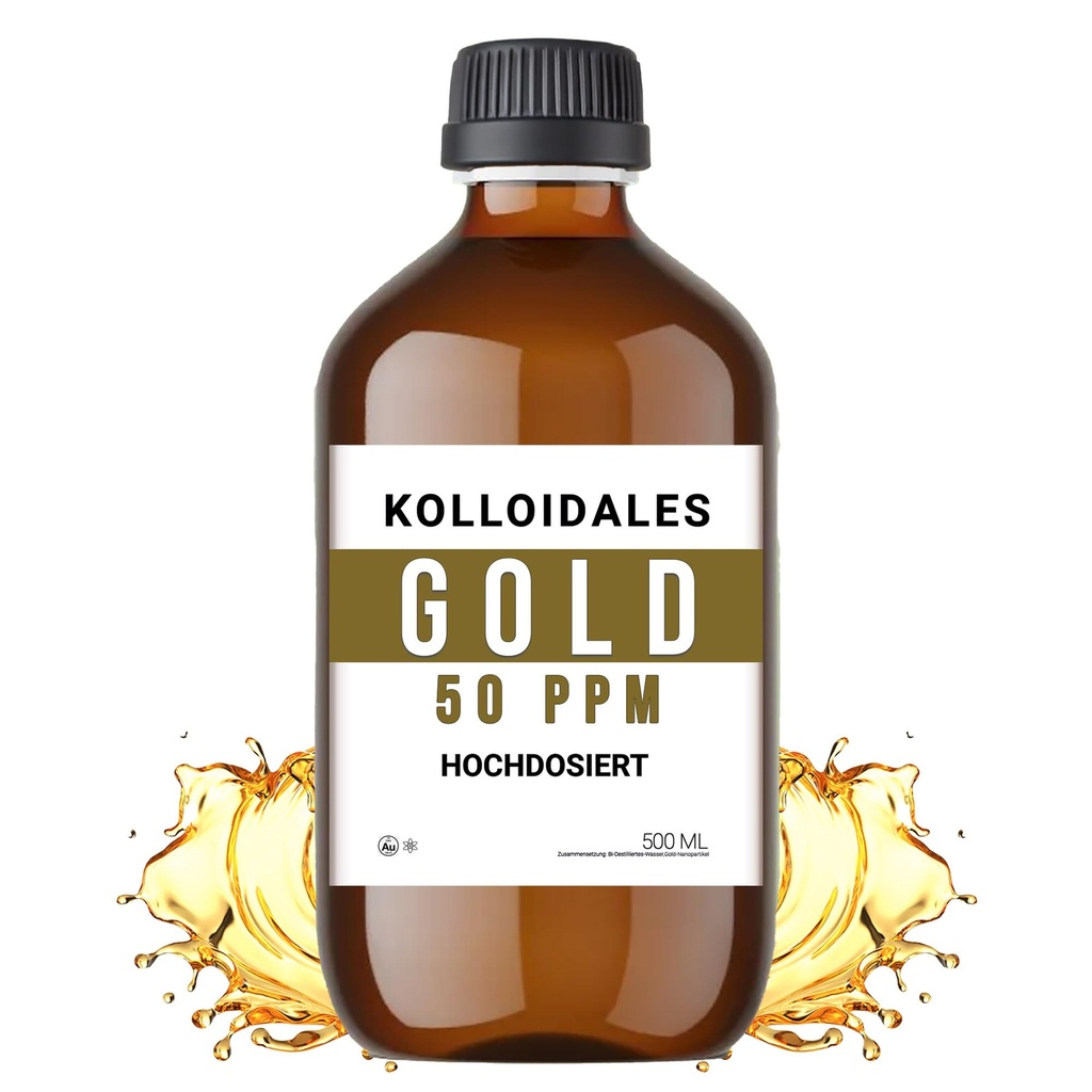 Colloidal Gold Solution, 50 PPM, 500ml, High Purity 99,99%