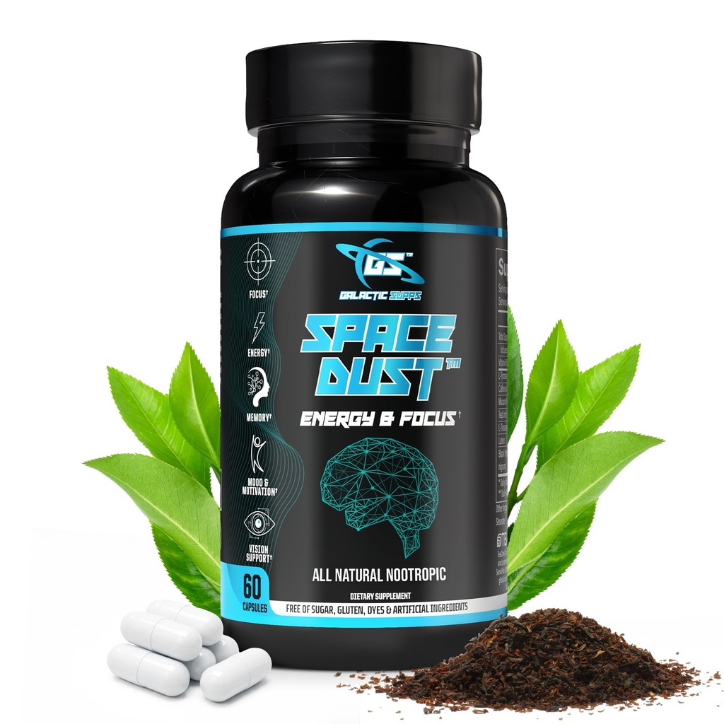 8-i-1 Premium Nootropic Brain Supplement - Focus, Energy & Mood Support - Brain Fog Relief & Reaction Time - med TeaCrine, L-Theanine, L-Tyrosine, Mucuna & More Natural Ingredients - Space Dust