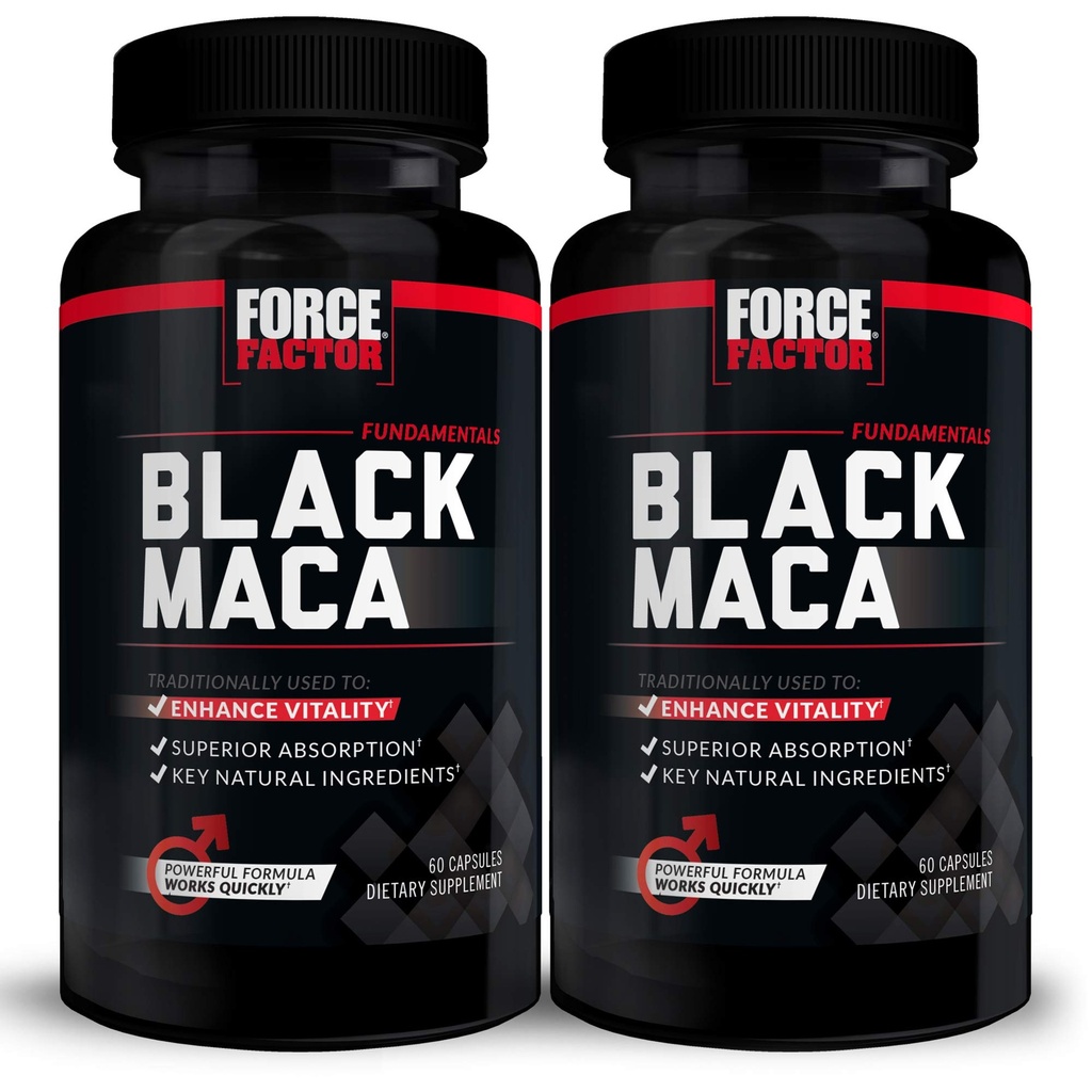 Force Factor Black Maca Root Supplement for Men, 1000mg Maca Negra Extract for Energy, Hormonal Balance & Vitality, Superior Absorption with BioPerine, 120 Capsules, 2-Pack