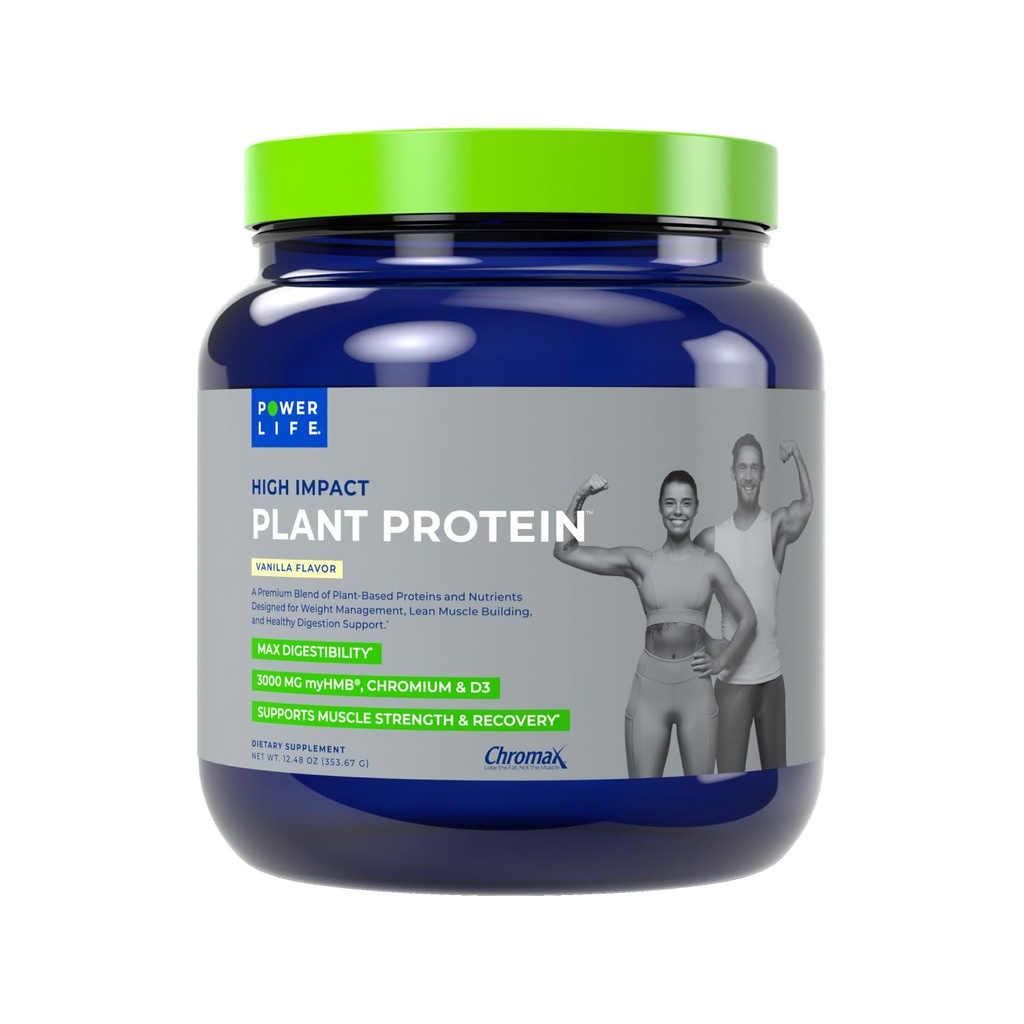 POWERLIFE High Impact Plant Protein Powder med 3000 MG HMB, Plant-Based, No Sugar Added, Vegan, Keto Friendly, Non-GMO (Vanilla - New Formel)