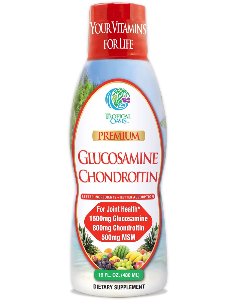 Tropisk Oasis-Premium Liquid Glucosamine Chondroitin & MSM- Liquid Joint Support Formel 1500mg Glukosamin, 800mg Chondroitin, & 500mg MSM - 16 Fl Oz