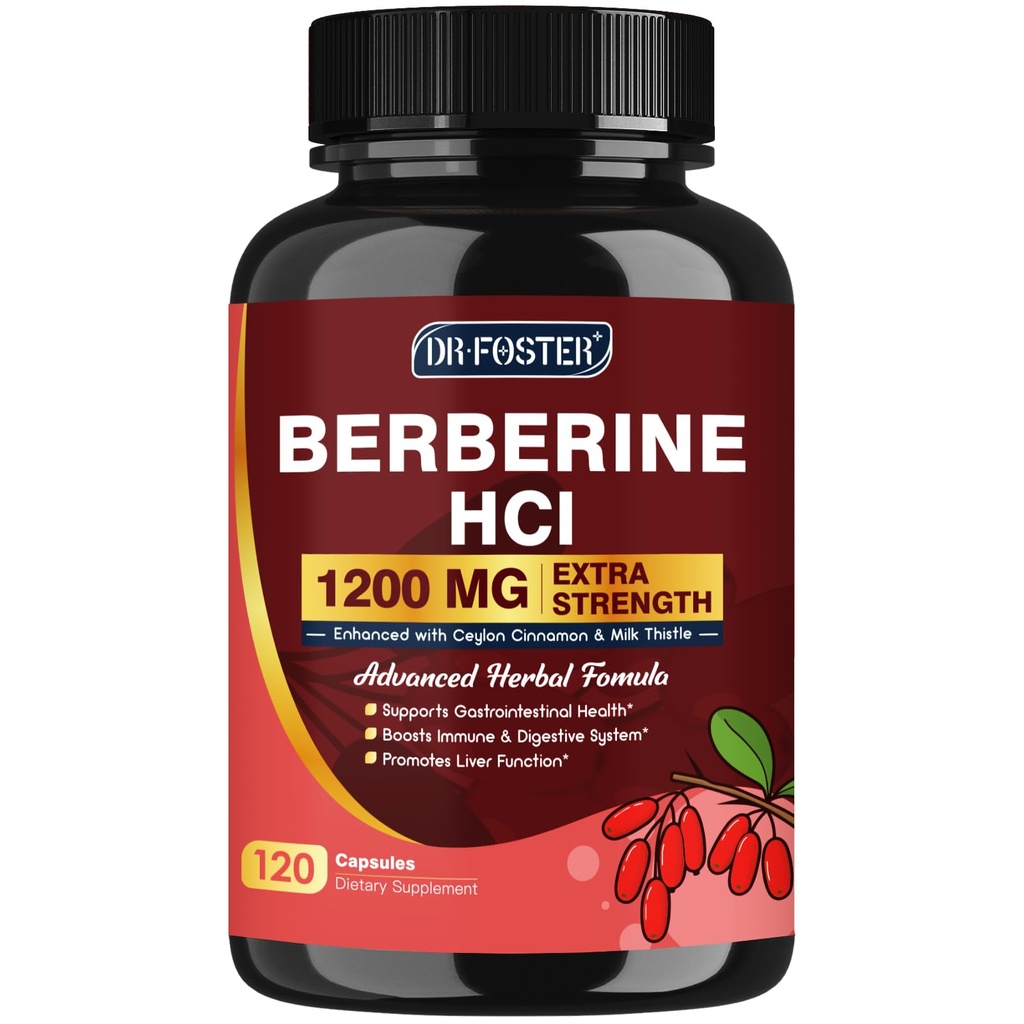 DRFOSTER Berberine HCL Supplement 1200mg, Berberine with Ceylon Cinnamon, Milk Thistle - Supports Immune, Digestion & Liver Health, Non-GMO, 120 Capsules