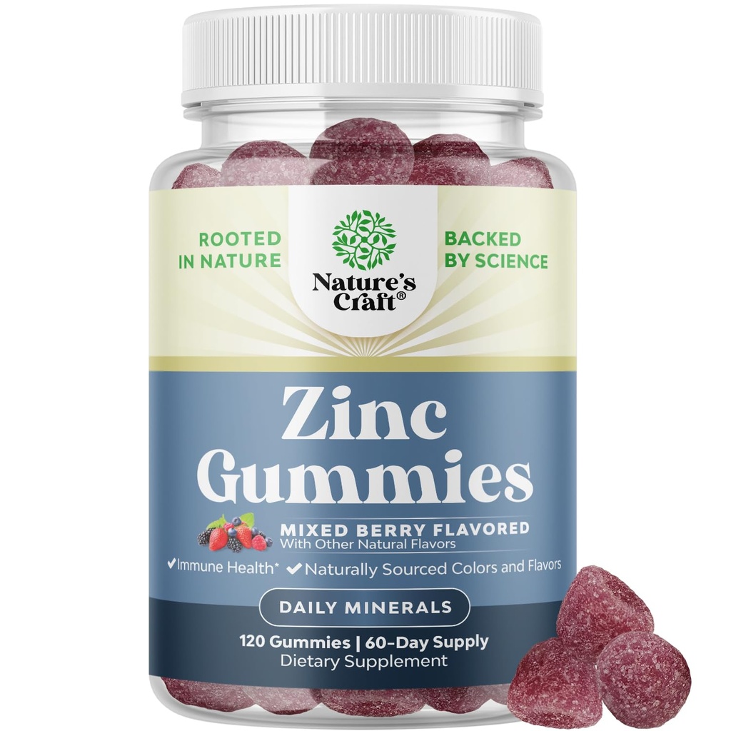 Extra styrka Zink Gummies för vuxna - Tuggbara zinktillskott för kvinnor och män för energi och immunstöd - Vitaminer och mineraltillskott - 120 Chews