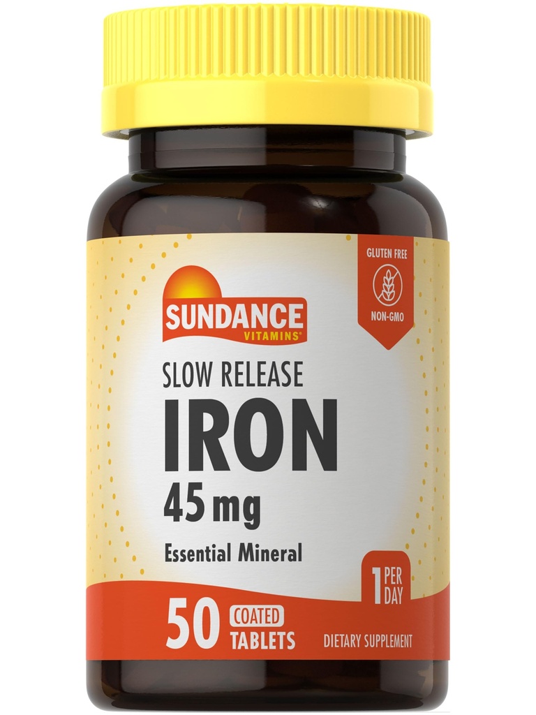 Sundance Iron 45mg Slow Release Pills | 50 tabletter | Essential Mineral Supplement | Vegetarisk, icke-GMO och Gluten Free Formel