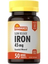 Sundance Iron 45mg Slow Release Pills | 50 tabletter | Essential Mineral Supplement | Vegetarisk, icke-GMO och Gluten Free Formel