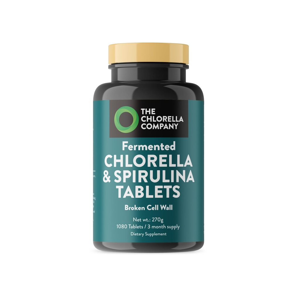 Fermenterade Chlorella & Spirulina tabletter, Chlorophyll, Green Superfood, Algae Supplement, Heavy Metal Detox, Immune Support, Broken Cell Wall, 1350 tabletter, Non-GMO, Vegan