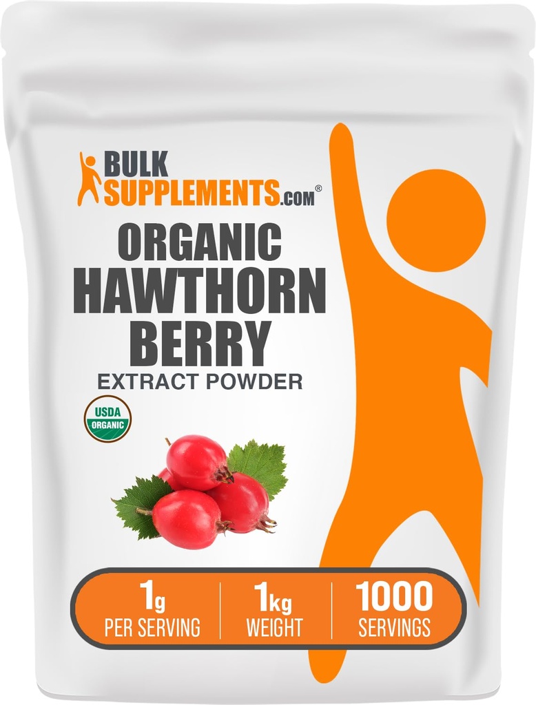 BulkSupplements.com Organic Hawthorn Berry Extract Powder - Hawthorn Berry Supplement - Herbal & Gluten Free, 1g per Serving, 1kg (2.2 lbs) (Pack of 1)