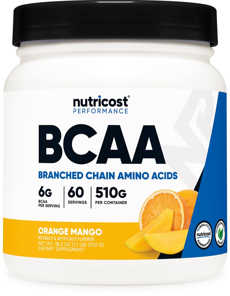 Nutricost BCAA Powder (Orange Mango, 60 portioner) - 2:1:1 Optimal Ratio, Gluten Free, Non-GMO, Vegetarian