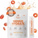 Genius Brand Genius Hydrate - Electrolyte Supplement for Daily Hydration - Coconut Water - Sugar-Free - 8 Essential Minerals & Nutrients - Non-GMO - Sour Peach Rings - 20 portioner