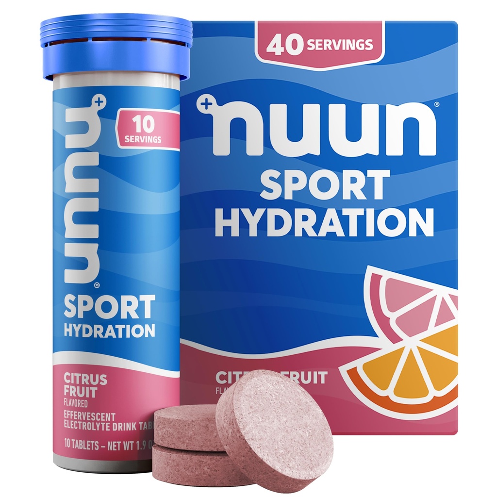 Nuun Sport Electrolyte tabletter med Magnesium, Calcium, kalium, klorid och natrium, Gluten Free & Vegan, Citrus Fruit, 4 Pack (40 portioner totalt)