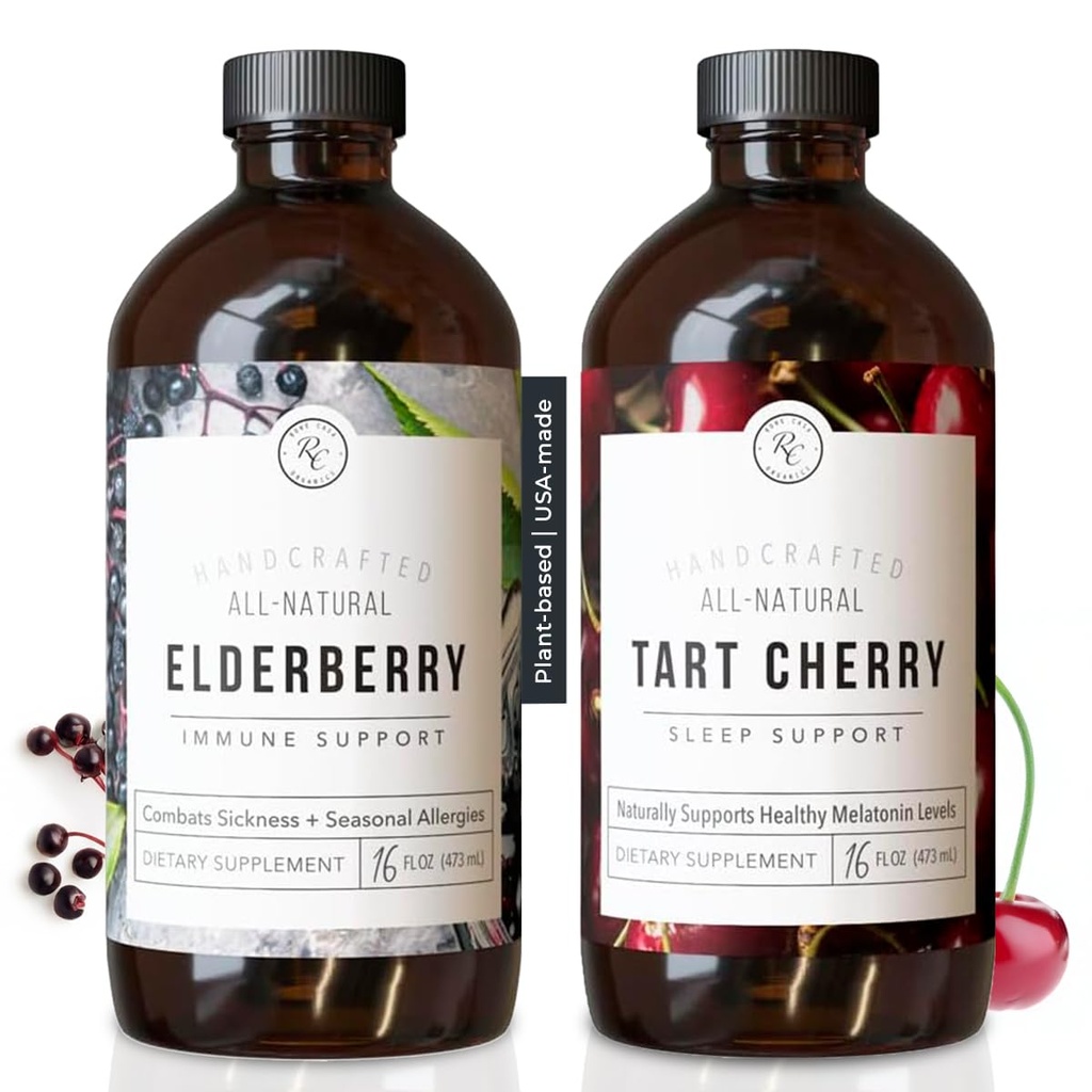 Rowe Casa Organics Tart Cherry Organic Sleep Support and Elderberry Immune Support with Antioxidants, Zinc, and Vitamin C
