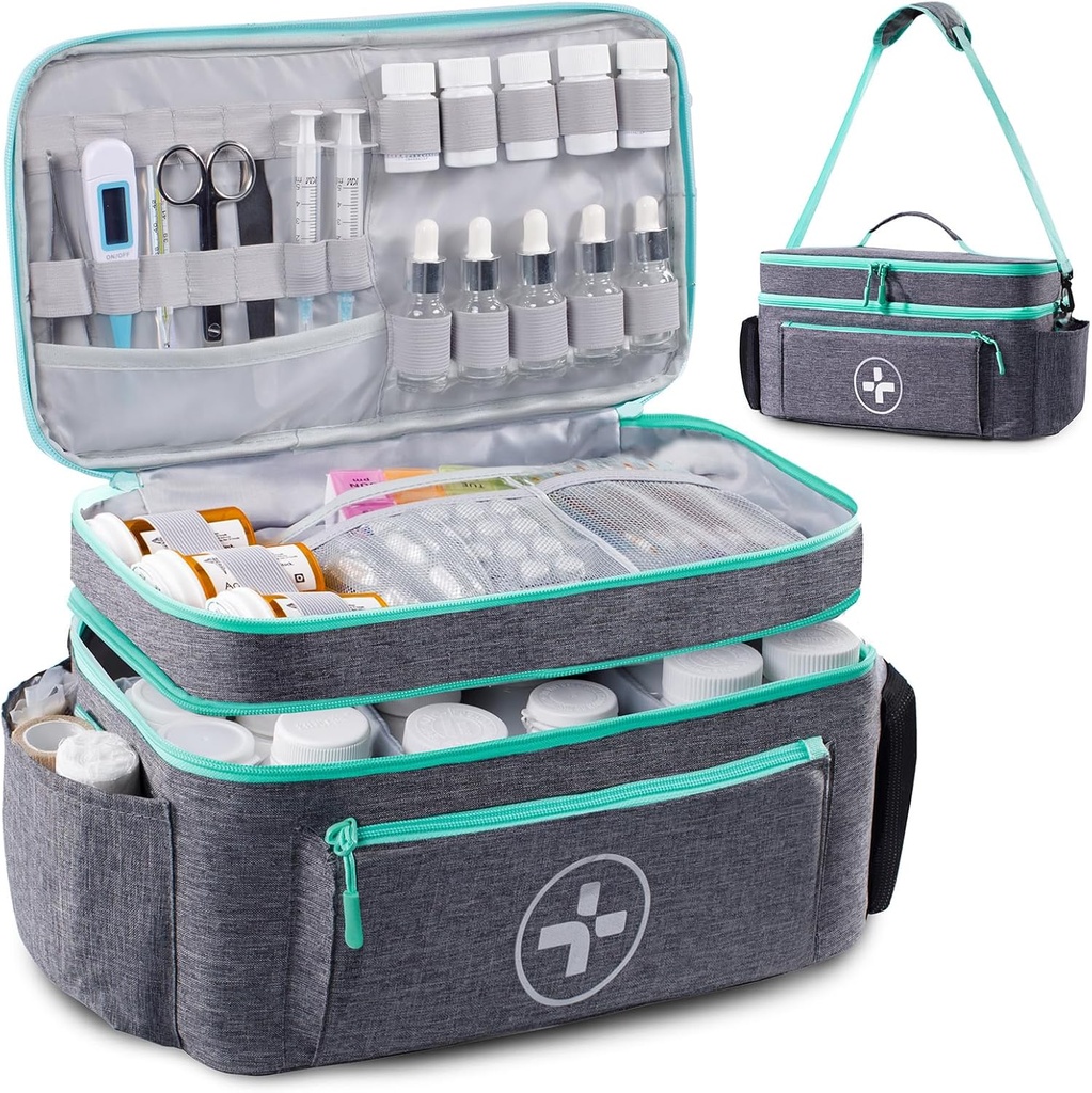 BAGSFY Travel Medicine Bag Organizer, Medical Bag Empty, Pill Bottle Organizer för hem, Stor Medication Storage, Travel Carrying Case First Aid Kit Bags Empty, Emergency Kit.