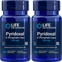 Livslängd Pyridoxal-5'-Phosphate Caps P5P 100 mg, 90 Veg Capsules (Pack of 2) - Avancerad vitamin B6 Supplement