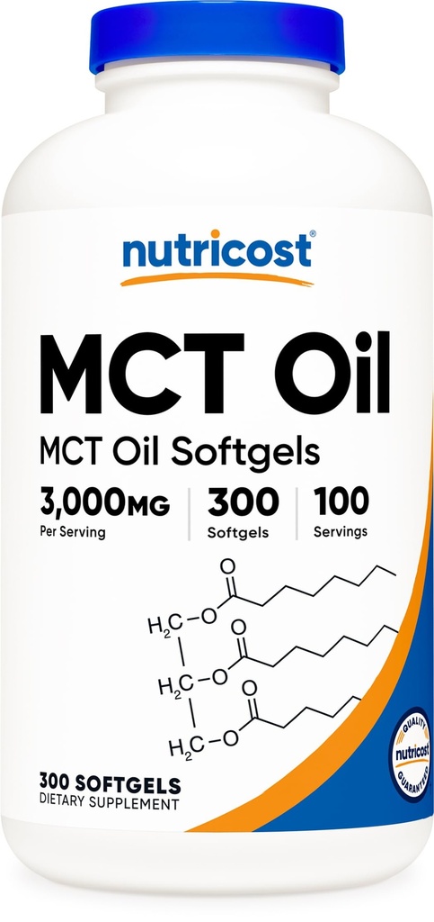 Nutricost MCT Oil Softgels 1000mg, 300 SFG (3 000mg Serv) - Perfekt för Keto, Ketosis och Ketogenic Diets