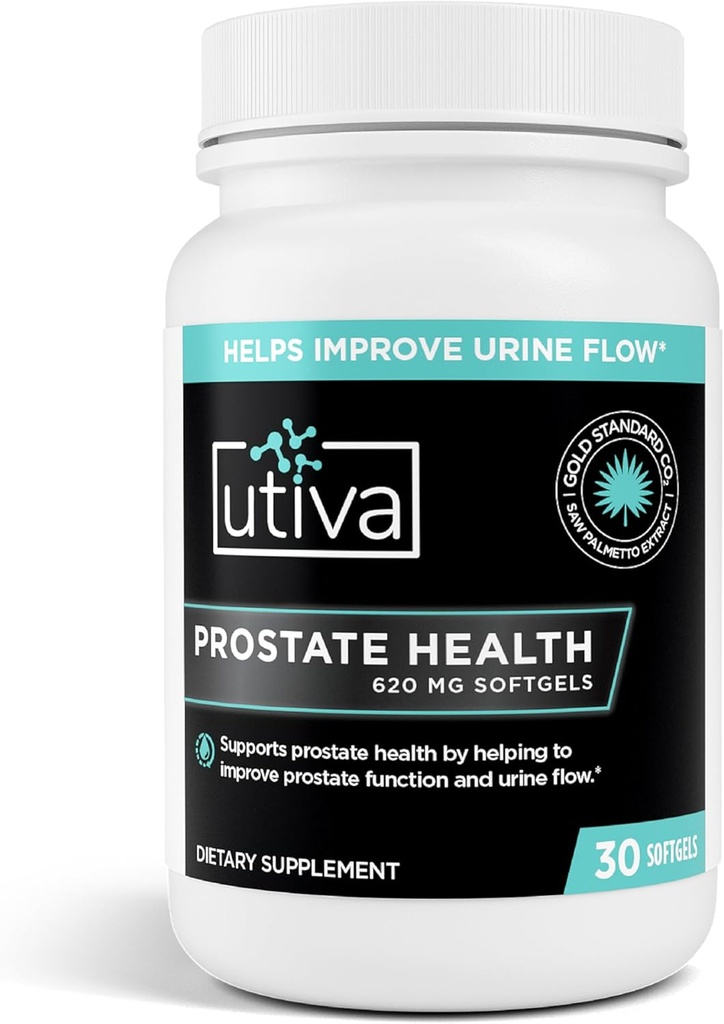 Utiva Prostate Health - Naturlig formel för hälsosam funktion och urinflöde - Prostate Supplement för män - Beta-Sitosterol och Saw Palmetto för män - 30 Softgels