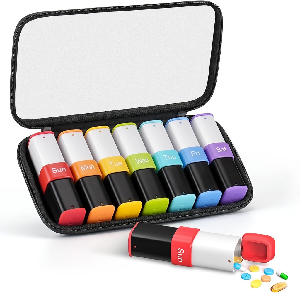 Lotour Weekly Pill Organizer 2 gånger om dagen med PU Leather Bag, Large 7 Day Travel Pill Box, Am Pm Daily Pill Case, Portable Pill Holder Container för Medicinering, Vitaminer, Fish Oil