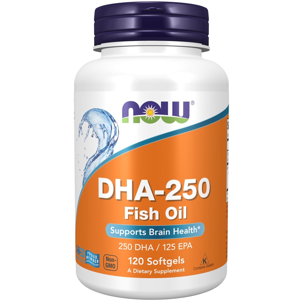 Nu livsmedelstillskott, DHA-250 med 125 EPA, molekylärt destillerad, stöder hjärnhälsa *, 120 Softgels