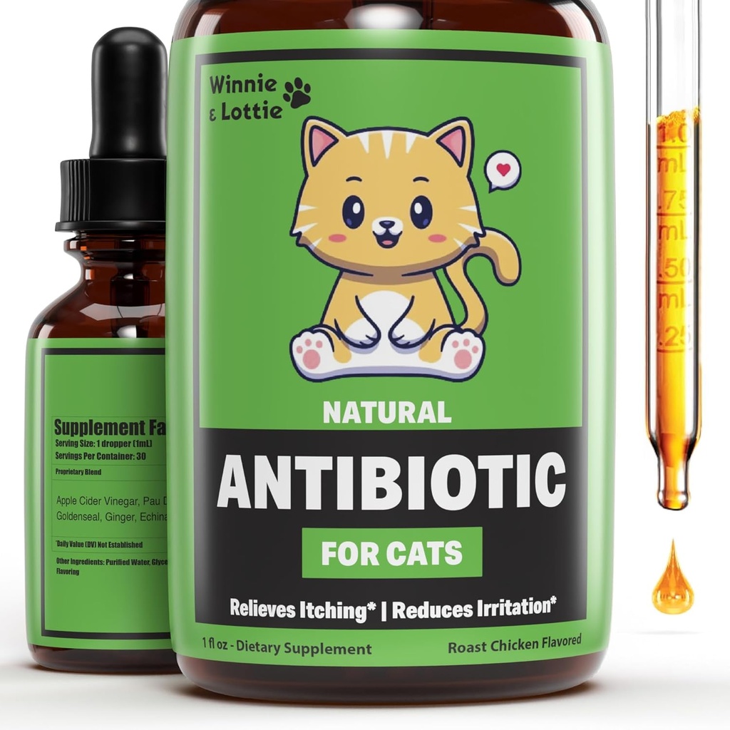 Winnie & Lottie Natural Antibiotika för katter | Cat Antibiotics | Cat Antibiotic | Pet Antibiotika | Cat Immune Support | Antibiotikum för katter | Cat Multivitamin | Cat UTI Antibiotika | 1 fl oz