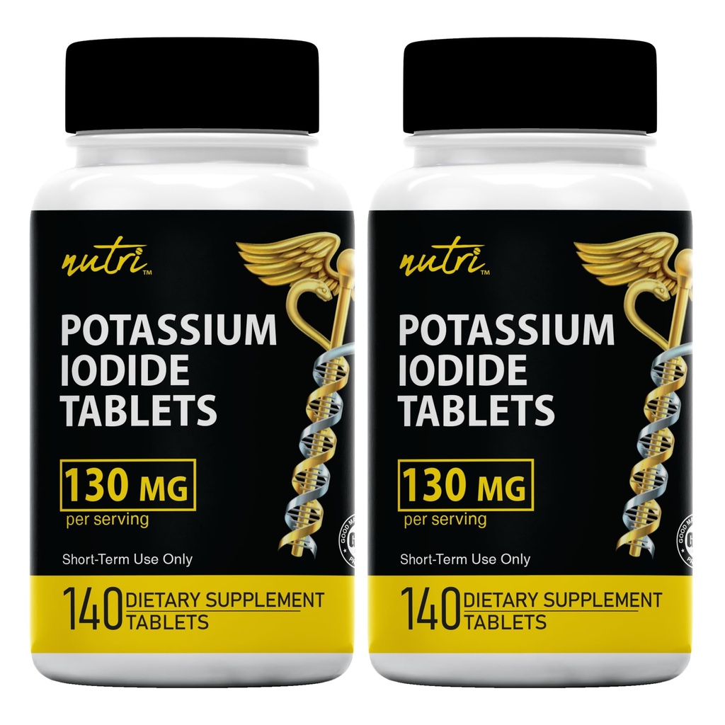 Kaliumjodid tabletter (Pack av 2) 130 mg - 280 tabletter EXP 10/2032 - YODO Naciente - KI Pills - Yoduro de Potasio - Nutri Supplements