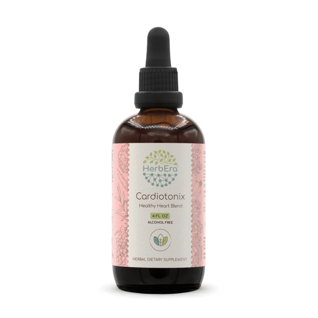 HerbEra Cardiotonix B120 Alcohol-Free Extract Tincture, Concentrated Liquid Drops Hawthorn Leaf and Flower, Garlic Bulb, Olive Leaf, Grape Seed, Bilberry Leaf, Dan Shen Root, Reishi Mushroom. 4 Fl Oz