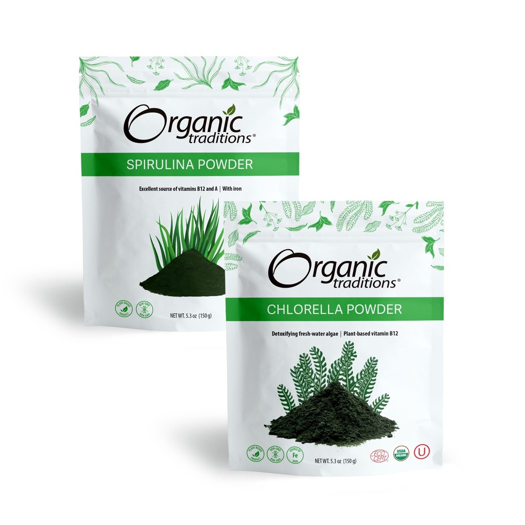 Organisk Spirulina & Chlorella Superfood Powder, Vegan, icke-GMO