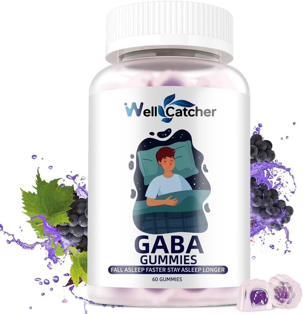 GABA Supplement Gummies 500mg: Chewable GABA L-theanine Supplement Gummies för vuxna barn Non Melatonin Sleep Aid Calm Mind med 5-HTP för Stress Relief Zzz Bättre Sugar Grape Flavor 60CT