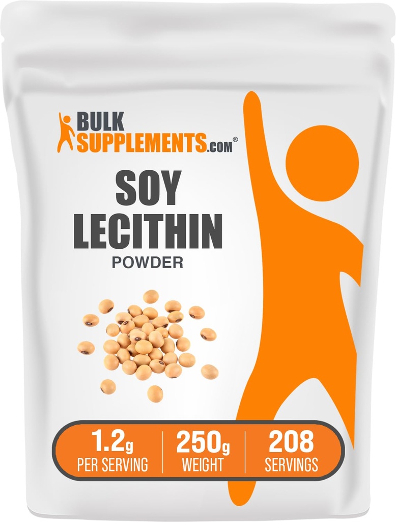 BulkSupplements.com Soy Lecithin Powder - Lecithin Supplement, Nutritional Supplement, Food Grade - Gluten Free, 1.2g per Servering, 250g (8,8 oz) (Pack av 1)