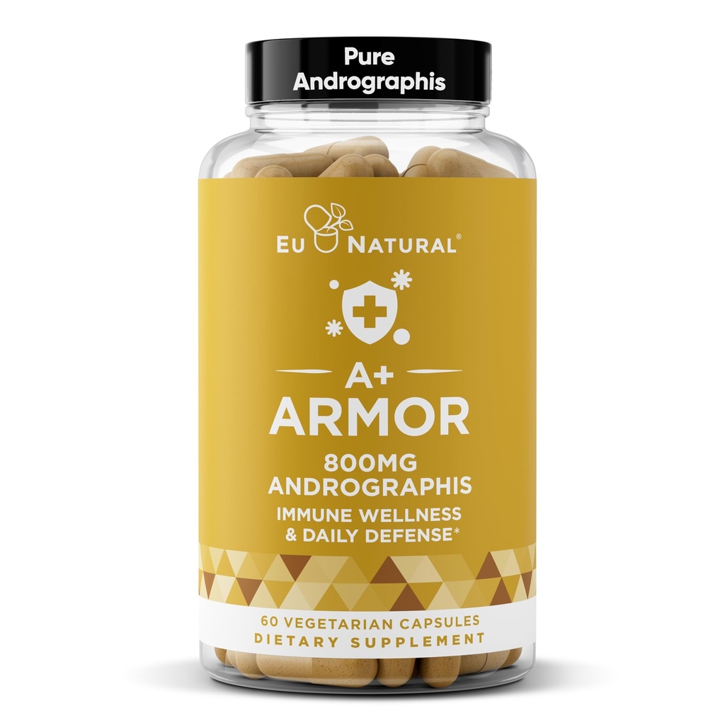 A + Armor Andrographis Pure 800 Mg - Hälsosam immunsystemfunktion, fysisk hälsa, kraftfull styrka för säsongsskydd - Full-Spectrum & Standardized - 60 Vegan Soft Capsules