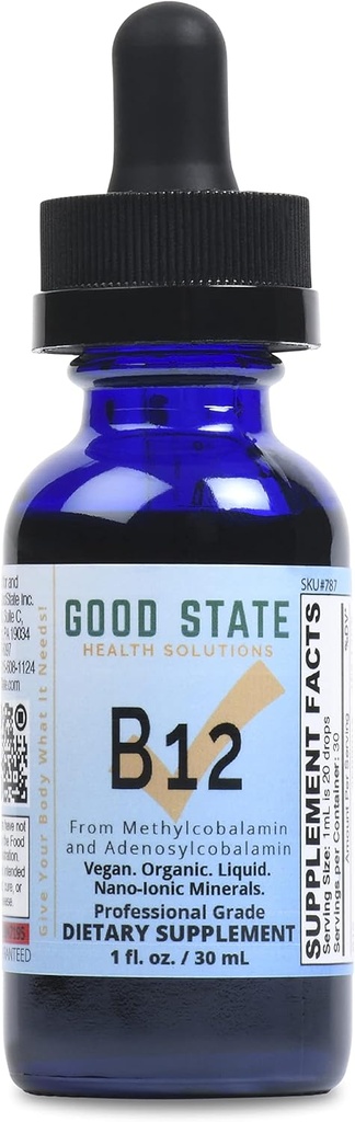 Good State Ionic B12, Män och kvinnors flytande Nano Ionic kosttillskott, 1 Ounce Bottle
