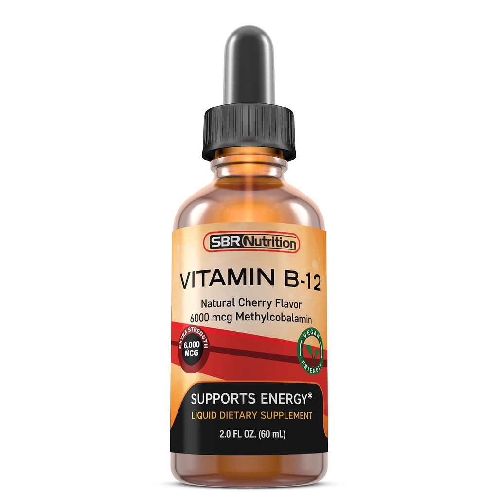 Extra styrka 6000mcg Vitamin B12 Sublingual Liquid Drops - Methylcobalamin, VIT B 12 stöder energi, Max Absorption, 60 portioner, icke-GMO, Vegan Friendly, tillverkad i USA