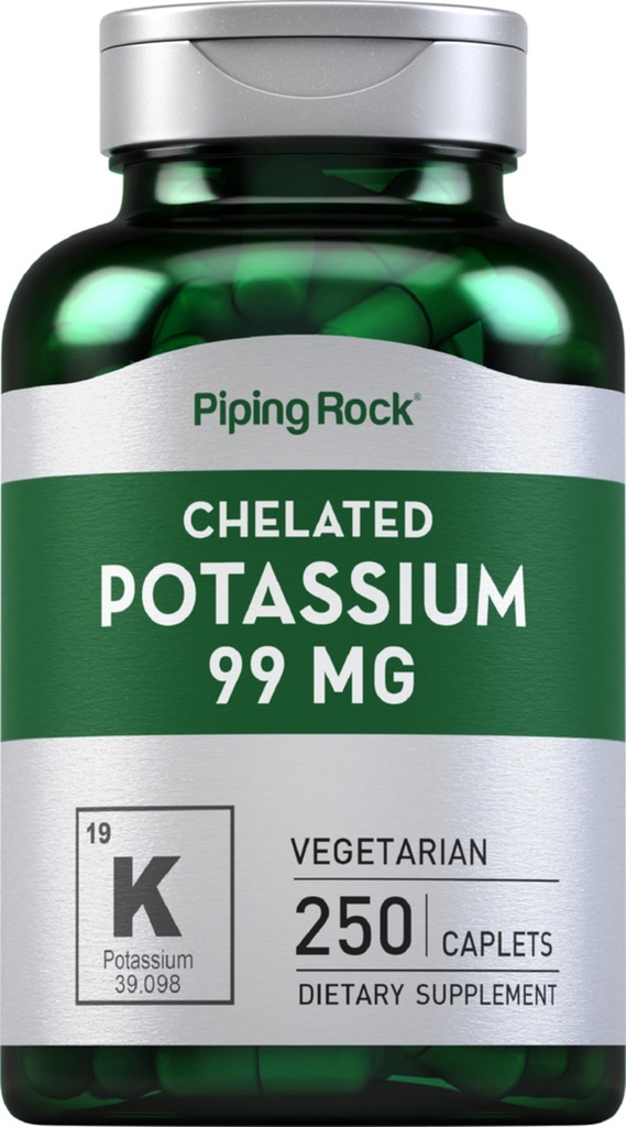 Piping Rock Chelated Potassium Supplement 99mg | 250 Caplets | Kaliumglukonat | Vegetarisk, icke-GMO, Gluten Free