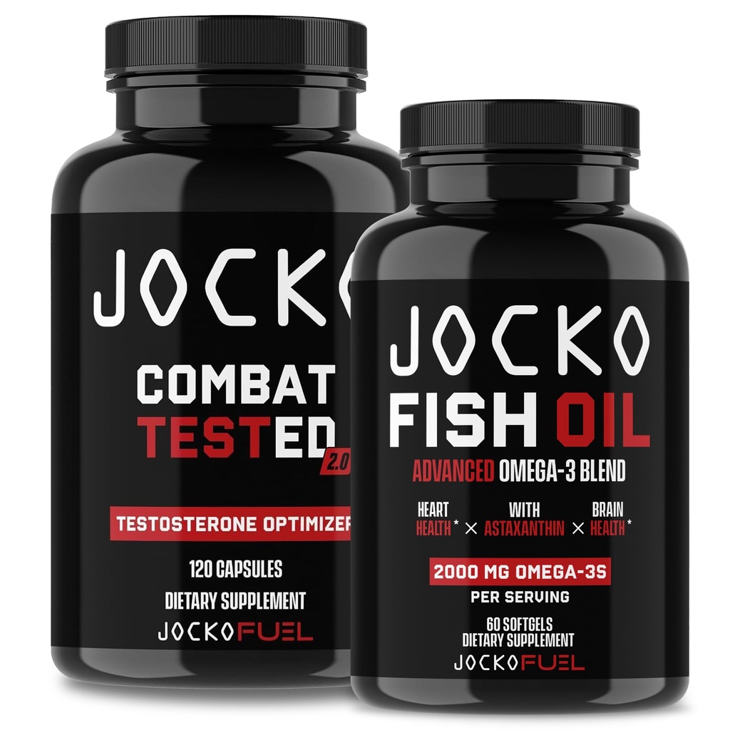 Jocko Fuel Supplements Bundle - Test Booster för Män + Omega 3 Fiskolja (2 Pack) Kraftfull Antioxidant & Muskelbyggare