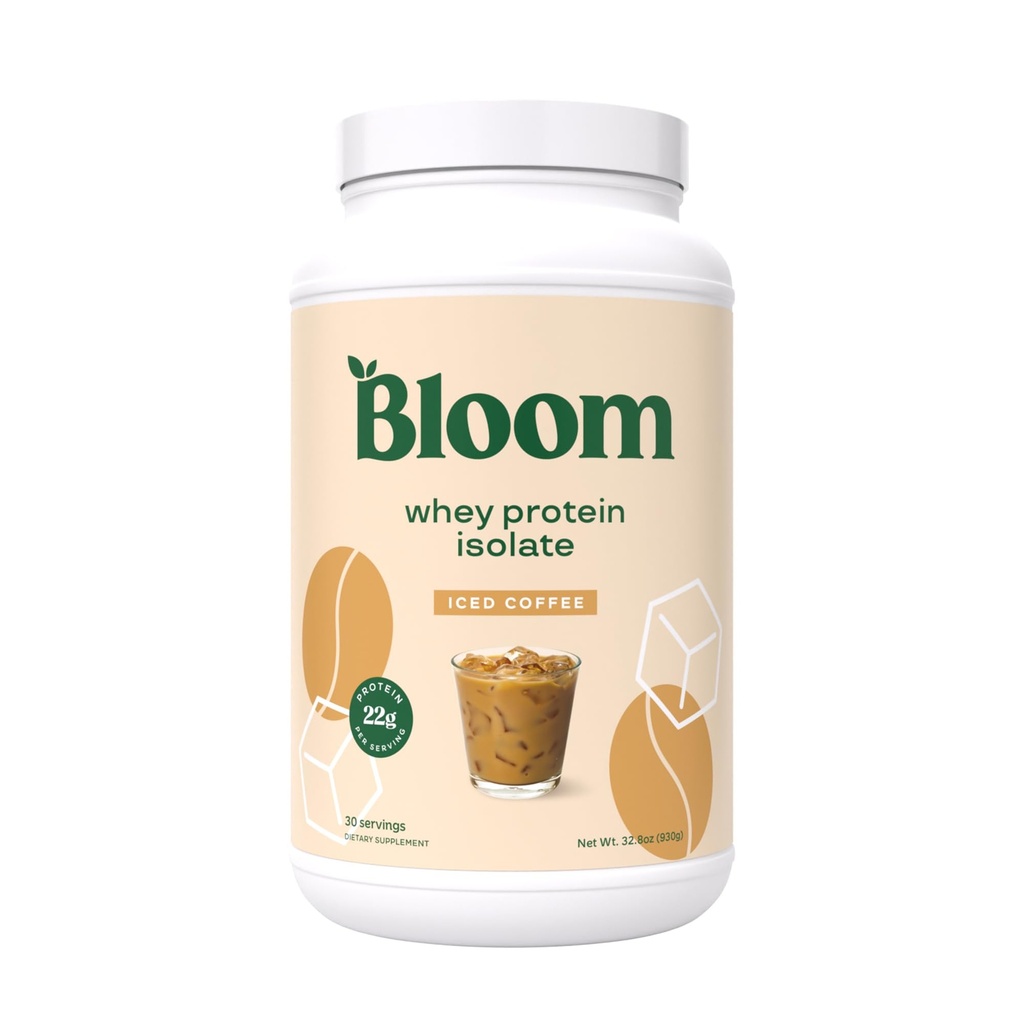 Bloom Nutrition Whey Isolate Protein Powder, Iced Coffee - Pure Iso Post Workout Recovery Drink Blend, Smoothie Mix med Digestive Enzymes för Gut Health - Low Carb, Keto & Zero Sugar Added