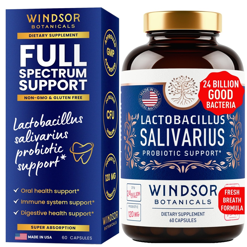 Lactobacillus Salivarius Probiotic - 24 miljarder CFU L Salivarius Dental Probiotics for Teeth and Gums - Bad Breath Treatment for Adults, Immune Support, Digestive Health - 60 Oral Probiotic Capsules