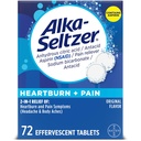 Alka-Seltzer Heartburn + Pain Effervescent Aspirin + Antacid Tablets, Fast Heartburn Relief and Acid Indigestion Relief, Pain Relief with Aspirin, 72 Ct