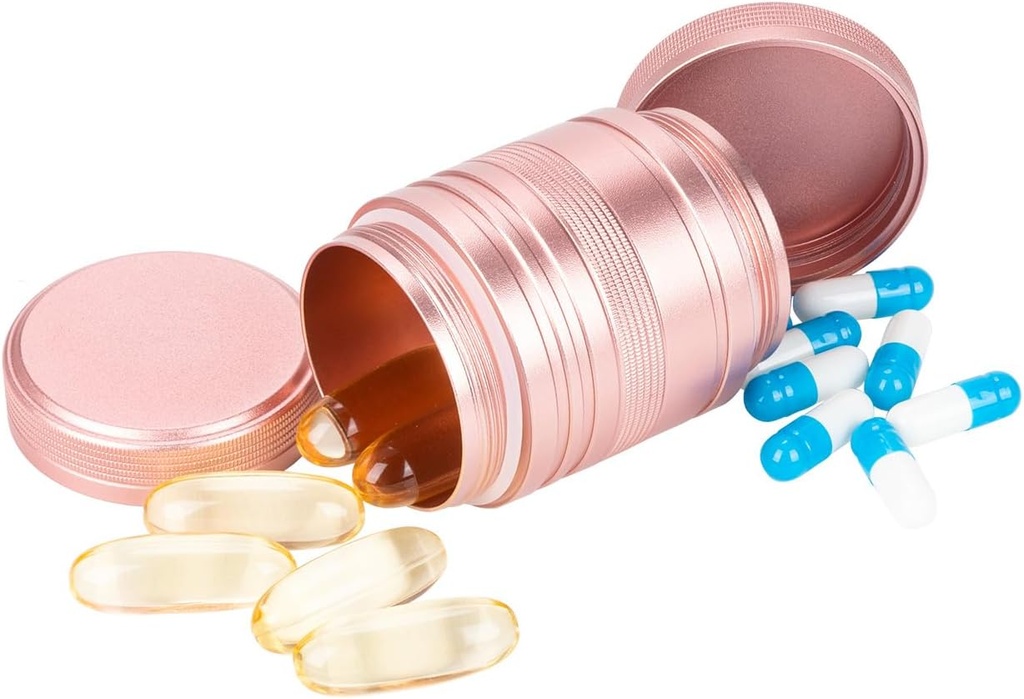Metal Pill Box Pill Case 2 gånger om dagen - Daglig Pill Container Portable Travel Medicine Holder för Pocket Purse Medicine Organizer för vitamin / fiskolja / tillägg