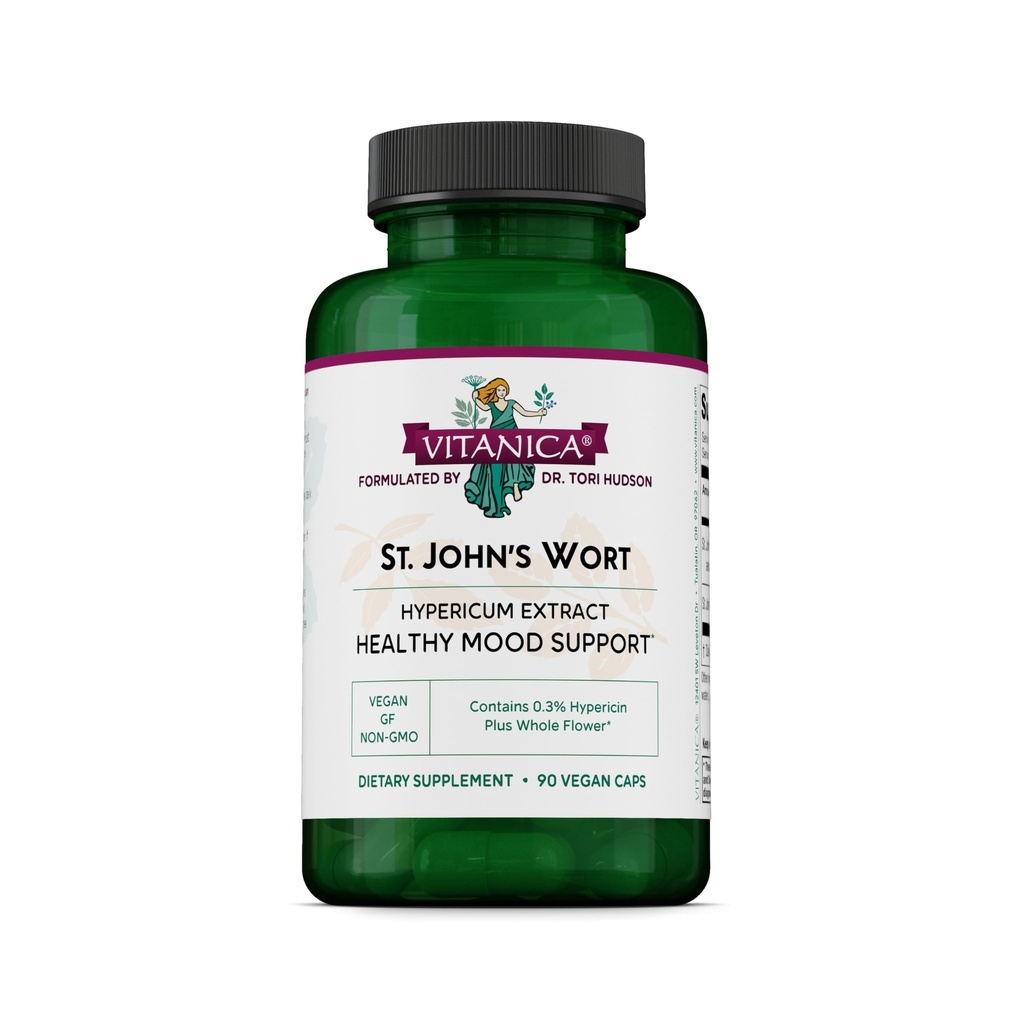 Vitanica St. John's Wort Capsules - Non-GMO Potent 0.3% (900mcg) Hypericin, Saint Johns Wort for Mood, Emotional & PMS Support, Vegan Supplement, 90 Count (St. John's Wort)